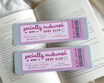 Socially Awkward Book Club Bookmark | Bookmark Ticket Voucher | Social Anxiety Club | Book Gift | Feminist Bookmark