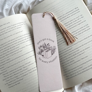 She&#39;s Got A Book For Every Situation Bookmark | Minimal Beige Bookmark | Book Gift | Bookish | Book Lover