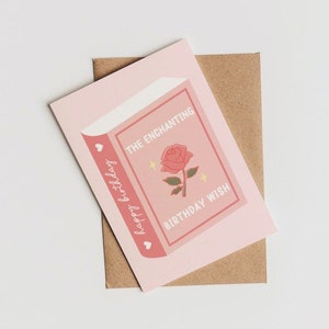 Tarjeta de cumpleaños encantadora con tema de cuento de hadas / Tarjeta de cumpleaños para amantes de los libros / Tarjeta para amantes de los libros