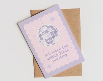 You Make The Whole Place Shimmer - Bejeweled  | Taylor Birthday Card | Mirrorball Card | Cute Lavender Birthday Card