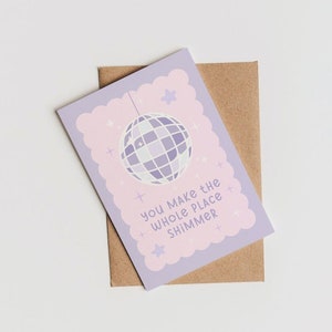 vous ferez briller tout l'espace - Bijoux décoratifs | carte d'anniversaire disco | Carte Mirrorball | Jolie carte d'anniversaire lavande |  Bijou