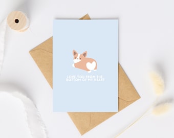 Corgi Greeting Card | Sweet Corgi Dog Card | I love You Card | Birthday Card | Pastel Blue Card | Funny Dog Card