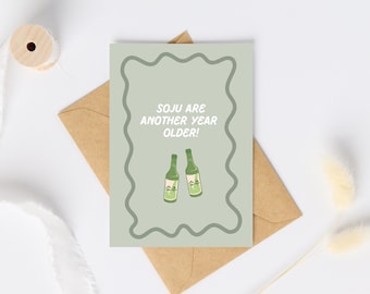 Korean Soju Birthday Card | Soju Pun Card | Cute Bday Card | Y2K | Love Card | Korean Food Card