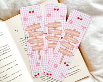 Pink Romance Book Tropes Bookmark | Blue Street Sign Tropes | Fake Dating Bookmark | Book Tropes | Forced Proximity Trope