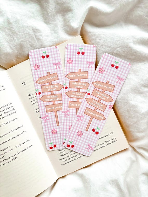 Pink Romance Book Tropes Bookmark | Blue Street Sign Tropes | Fake Dating Bookmark | Book Tropes | Forced Proximity Trope