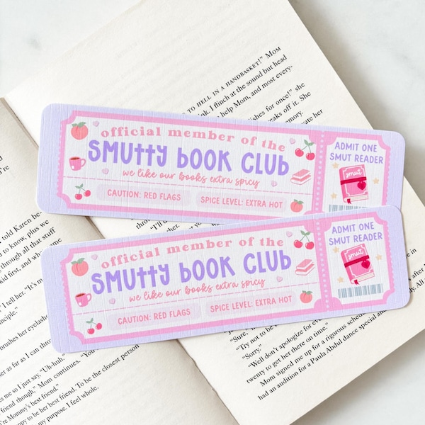 Bladwijzer voor Smutty Book Club-ticket | Eén bladwijzer toelaten | Romantiek boekenclub bladwijzer | Boekenwurm | Roze bladwijzer | Pittige bladwijzer