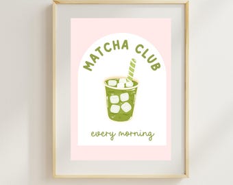 Matcha Club-kunstafdruk | A4 A5-afdruk | Matcha lover-poster | Meisjeskunst aan de muur | Matcha girly kunstafdruk | Caféposter