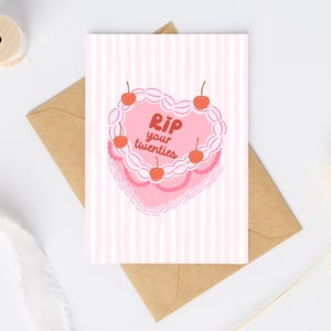RIP votre carte d'anniversaire de la vingtaine | de gâteau coeur | rétro carte de gâteau | Jolie carte d'anniversaire