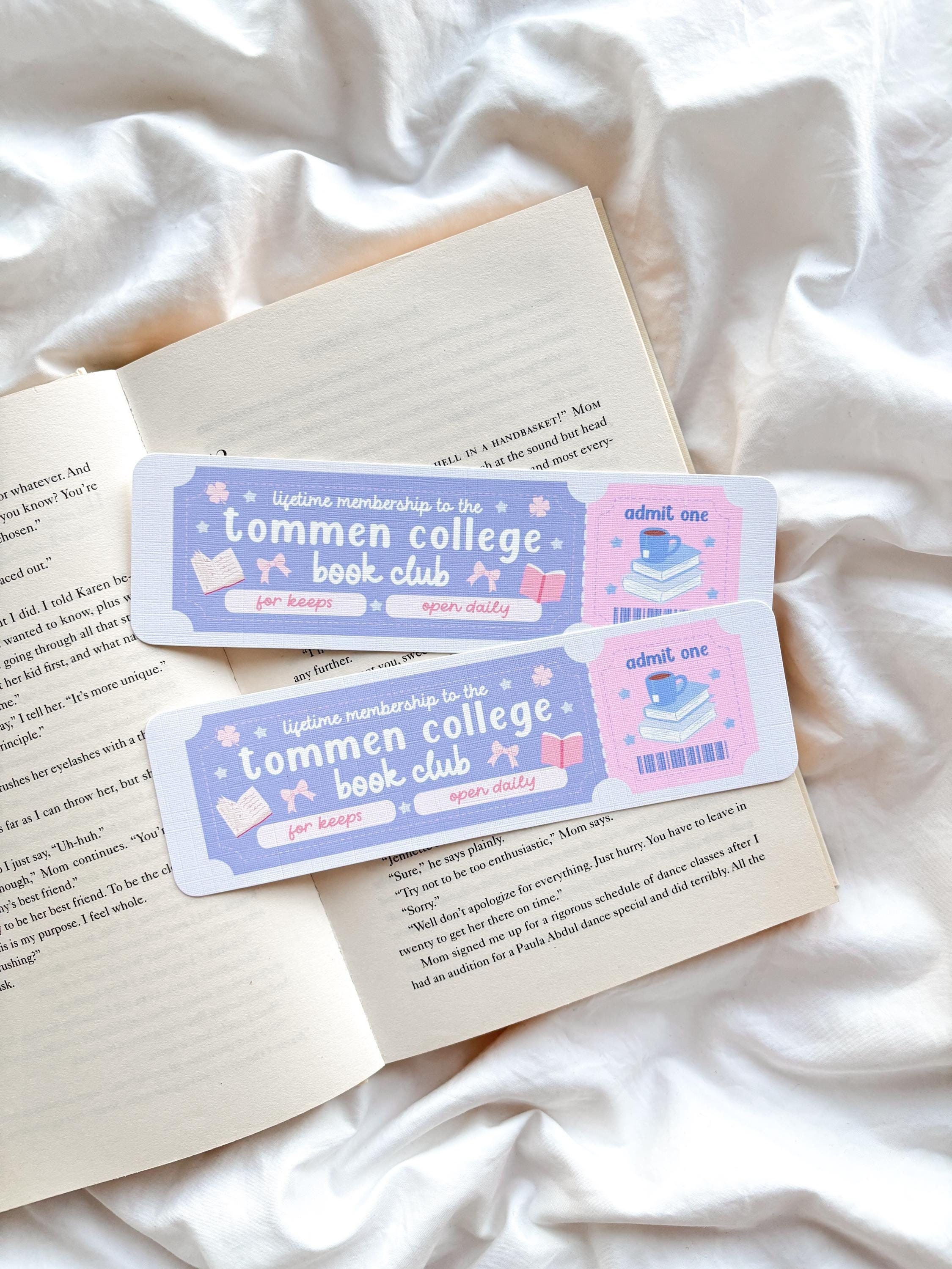 Tommen College Book Club Bookmark | Romance Bookmark | Bookish Bookmark | Book Club Bookmark | Admit One | Binding 13