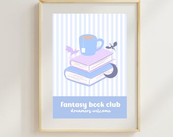 Lámina de arte del Club de lectura de fantasía / Lámina de lectores de romance / Lámina de arte literario / Póster de chicas lectoras / Póster de dragones
