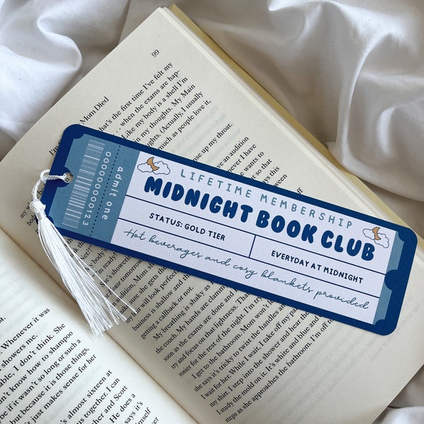 Marque-page du club de lecture de minuit | Bon de réduction pour un billet | Marque-page noctambule | Minuit | Marque-page mignon | Marque-page bleu