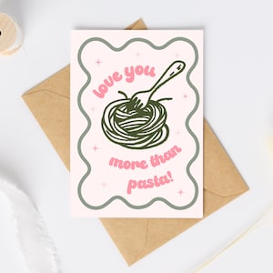 Cartão "Te Amo Mais do que Macarrão" | Cartão de Saudações Artístico | Cartão de Aniversário Divertido | Cartão de Amor | Cartão de Macarrão Italiano