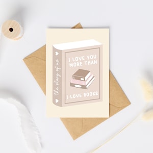 Tarjeta "Te amo más que a los libros" / Tarjeta de libros / Tarjeta de cuentos de hadas / Tarjeta de cuentos infantiles / Tarjeta de mejor ratón de biblioteca / Tarjeta de amantes de los libros