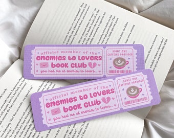 Enemies To Lovers Book Club Bookmark | Book Lovers Club | Book Trope Bookmark | Book Club Ticket | Romance Bookmark