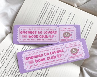 Marcapáginas del club de lectura "De enemigos a amantes" / Club de amantes de los libros / Marcapáginas de tropos literarios / Boleto del club de lectura / Marcapáginas de romance