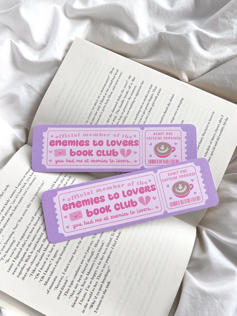 Enemies To Lovers Book Club Bookmark | Book Lovers Club | Book Trope Bookmark | Book Club Ticket | Romance Bookmark image 1