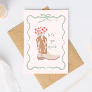 Cartão comemorativo "Vamos lá, meninas, cowgirl" | Cartão comemorativo ondulado e artístico | Cartão de aniversário divertido | Cartão de aniversário de cowboy | Aniversário do oeste | Cowgirl