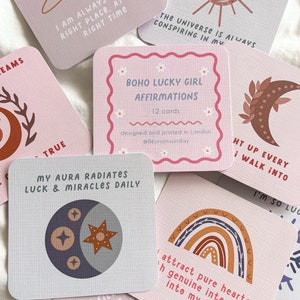 Manifestierende positive Affirmationskarten | Lucky Girl Affirmation | Achtsamkeitskarten | Heilende Selbstfürsorge-Mantras | Positivität Affirmation