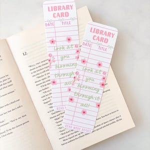 Bokmärke för bibliotekskort med körsbärsblommor | Sakura bokmärke | Bokmärke för vårblommor
