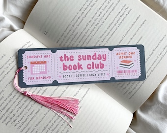 The Sunday Book Club Bookmark | Bookmark Ticket | Book Lover Club | Bookish Gift | Cozy Reader