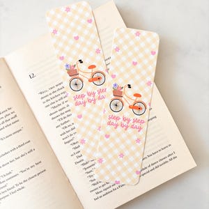 Blommig cykelbokmärke | Sött flickbokmärke | Cottagecore-bokmärke | Vårbokmärke | Positivitetsbokmärke