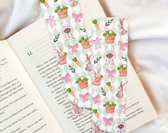 Groene lente konijn bladwijzer | Bladwijzer schattig konijn | Coquette Bow bladwijzer | Romance Reader bladwijzer | Bladwijzer lente | Paashaas