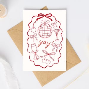 Yay Disco Gefeliciteerd Feestkaart | Champagne-discokaart | Arty-wenskaart | Leuke verjaardagskaart | Arty Disco-trouwkaart