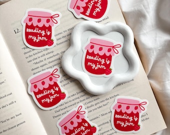 Reading Is My Jam Sticker | Strawberry Bookish Sticker | Romance Reader Sticker | Vinyl Sticker | Laptop Phone Decal | Journal Stickers