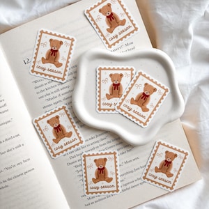 Cosy Season Teddy Bear Stamp Sticker  | Coquette Teddy Bear | Cute Teddy Sticker | Vinyl Sticker | Laptop Phone Decal | Journal Sticker