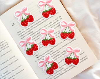 Adesivo fiocco civettuolo alla fragola / Adesivo fiocco carino / Adesivo fragola / Adesivo libresco / Ragazza civettuola / Adesivo per laptop / Adesivo per diario