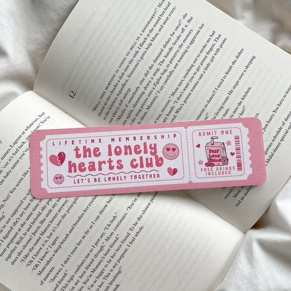 The Lonely Hearts Club Bookmark | Bookmark Ticket | Book Lover Club | Bookish Gift | Romance Reader | Lonely Hearts
