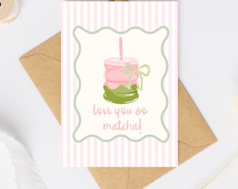 Tarjeta de felicitación "Te amo tanto" de Matcha / Tarjeta de cumpleaños de Matcha / Tarjeta de cumpleaños dulce / Tarjeta de Matcha para chicas