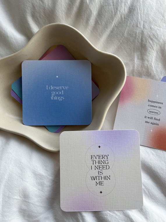 Colourful Positive Affirmation Cards | Wellbeing Gift | Mindfulness Cards | Healing Self Care Mantras | Positivity | Inspirational Quotes