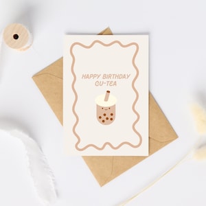Biglietto di auguri di buon compleanno Cu-Tea / Boba Milk Tea / Biglietto originale Bubble Tea / Biglietto carino Kawaii / Boba Obsessed / Biglietto con gioco di parole divertente / Biglietto Bestie