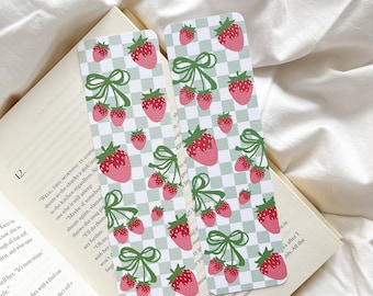 Strawberry Coquette Bookmark | Strawberry Picnic Bookmark | Coquette Bow Bookmark | Summer Bookmark | Soft Girl Bookmark