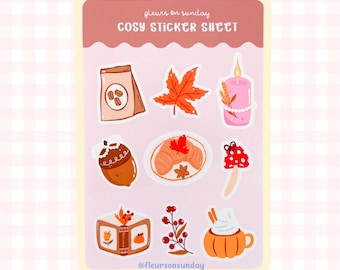 Cosy Sticker Sheet | Journal Stickers | Cute Book Sticker | Vinyl Sticker | Cozy Book Stickers | Diary Planner Stickers | Scrapbook