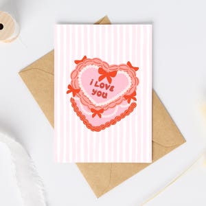 I Love You Vintage Cake Card | Love Card | Valentines Card | Vintage Piped Cake Card | Retro Cake Card | Birthday Cake Card