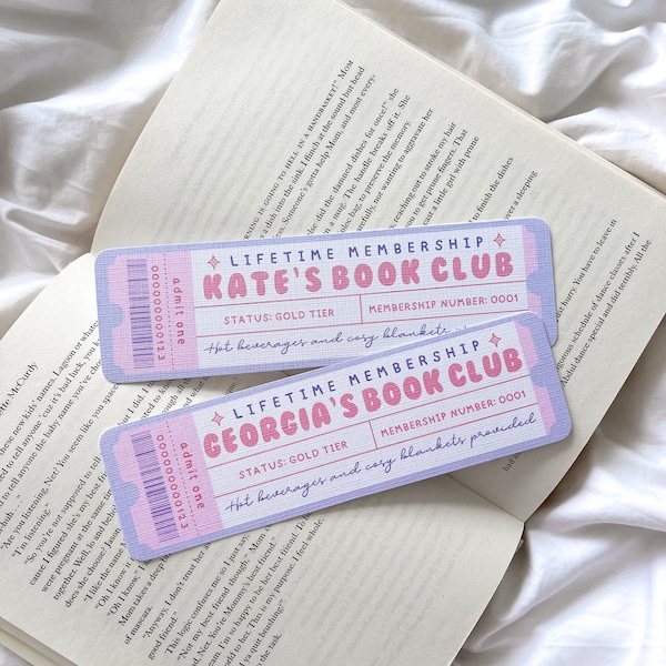 Purple Customised Personalised Name Bookmark | Personalised Book Club Bookmark | Bookmark Ticket Voucher | Cute Pastel Bookmark