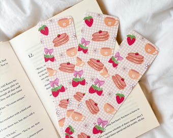 Strawberry Pancakes Bookmark | Coquette Strawberry Bookmark | Romance Reader Bookmark | Coquette Bow Bookmark | Pancake Brunch Bookmark