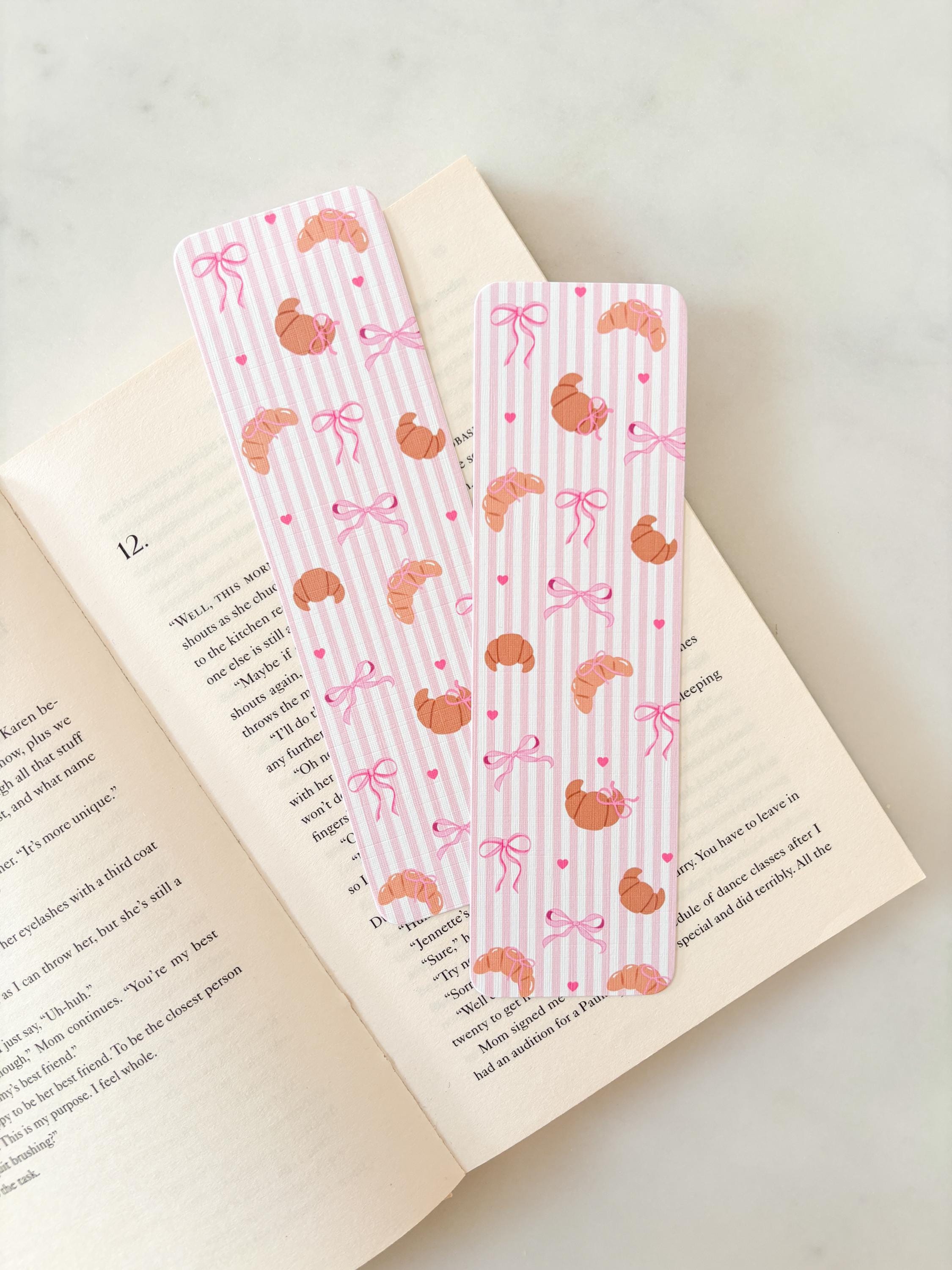 Girly Croissants Bookmark | Pastries and Bows | Breakfast Bookmark 