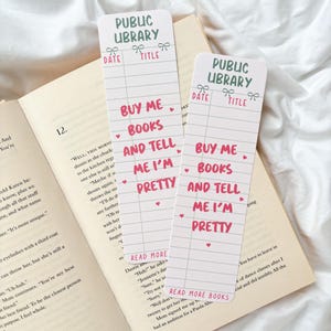 Vintage bibliotheekkaart bladwijzer | Koop boeken voor mij en vertel me dat ik mooi ben Bladwijzer | Bladwijzer voor meisjesmeisjes | Retro bibliotheekkaart bladwijzer