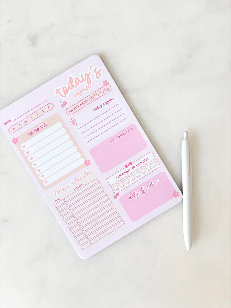 Track Note Pad Daily Planner Notepad | A5 Notepad | Today's Agenda Notepad | Pink ...