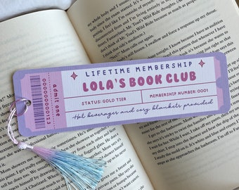 Purple Customised Personalised Name Bookmark | Personalised Book Club Bookmark | Bookmark Ticket Voucher | Cute Pastel Bookmark