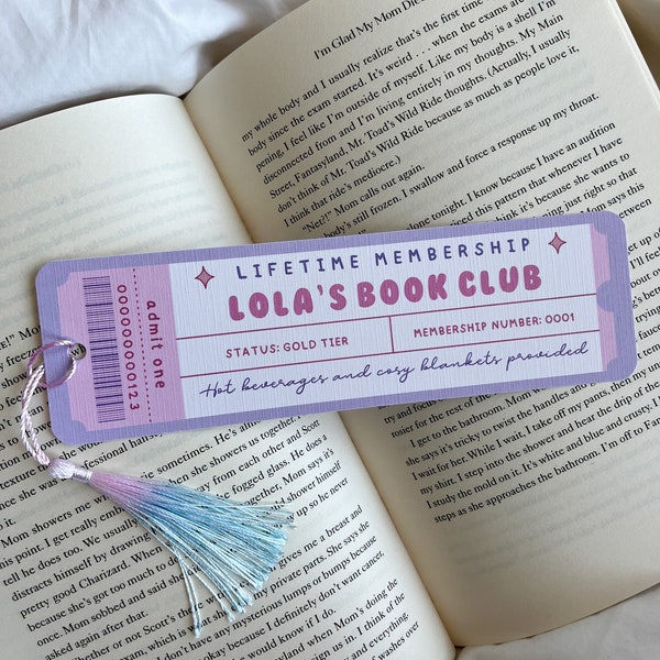 Purple Customised Personalised Name Bookmark | Personalised Book Club Bookmark | Bookmark Ticket Voucher | Cute Pastel Bookmark