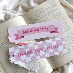 Feminist Bookmarks | God Is A Women | Thank You Next | Book Lovers | Pink Cute Bookmark | Positivity Bookish Gift