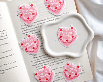 Buy Me Books Heart Cake Sticker | Cake Sticker | Cute Sticker | Vinyl Sticker | Laptop Phone Decal | Book Lovers Sticker | Journal Sticker