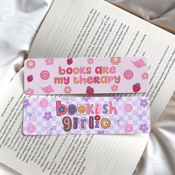 Les livres sont ma thérapie marque-page | Marque-pages féminins | Marque-page rétro groovy | Marque-page smiley | Marque-page Girlies livresques