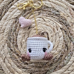 Crocheted coffee cup keychain/bag charm