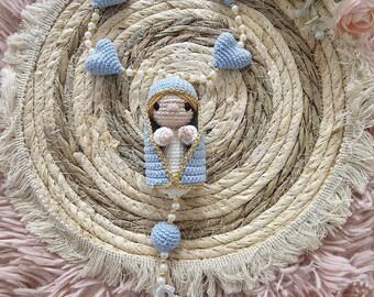 Handmade crochet rosary with little Saint Mary - A special gift for First Communion