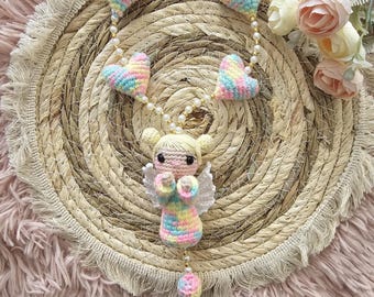 Handmade crochet rosary with a small guardian angel – a special gift for First Communion